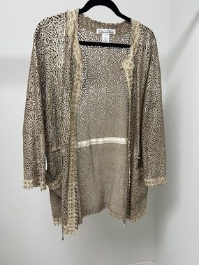 Oscar de la Renta Taupe Laser Cut Leather Jacket ***damaged***
